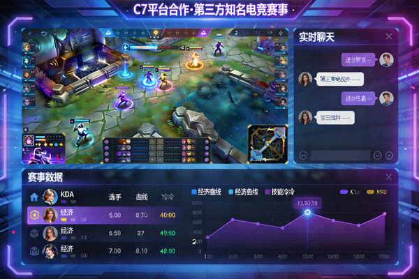 C7平台合作的第三方知名电竞赛事转播界面，包含实时聊天与赛事数据