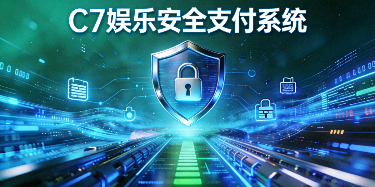 C7娱乐安全支付系统概念图：盾牌、加密锁、绿色通道与流动的数据线条交织，展现安全与科技感